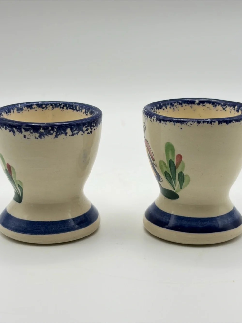 Vintage French Quimper Faience Egg Cups 2 Pc Hand Painted Folk Art Cottagecore